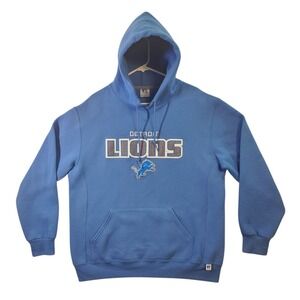 Russell Athletic Detroit Lions NFL Hoodie Mens Large Blue Embroidered Pullover